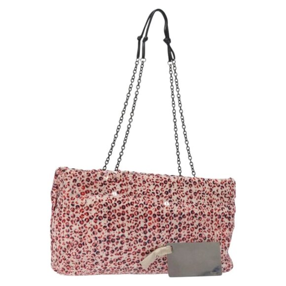 PRADA Shoulder Bag Sequin Red Auth 127445V - Picture 1 of 15